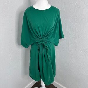 COS Green Tie Front Kimono Sleeve Jersey Knit Dress Womens Large Emerald Green